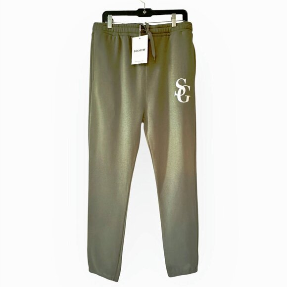 BRAND NEW Sol Gym Joggers Athletic Sweatpants Army Green Size L 100% Cotton NWT - Picture 1 of 13